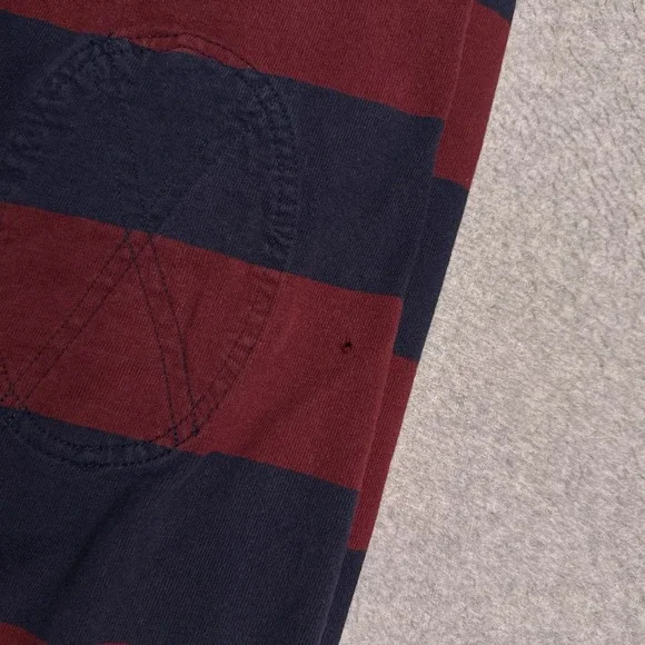 VTG Polo Ralph Lauren Rugby Hoodie Mens XL Red Blue Striped Collared Distressed - Picture 9 of 11